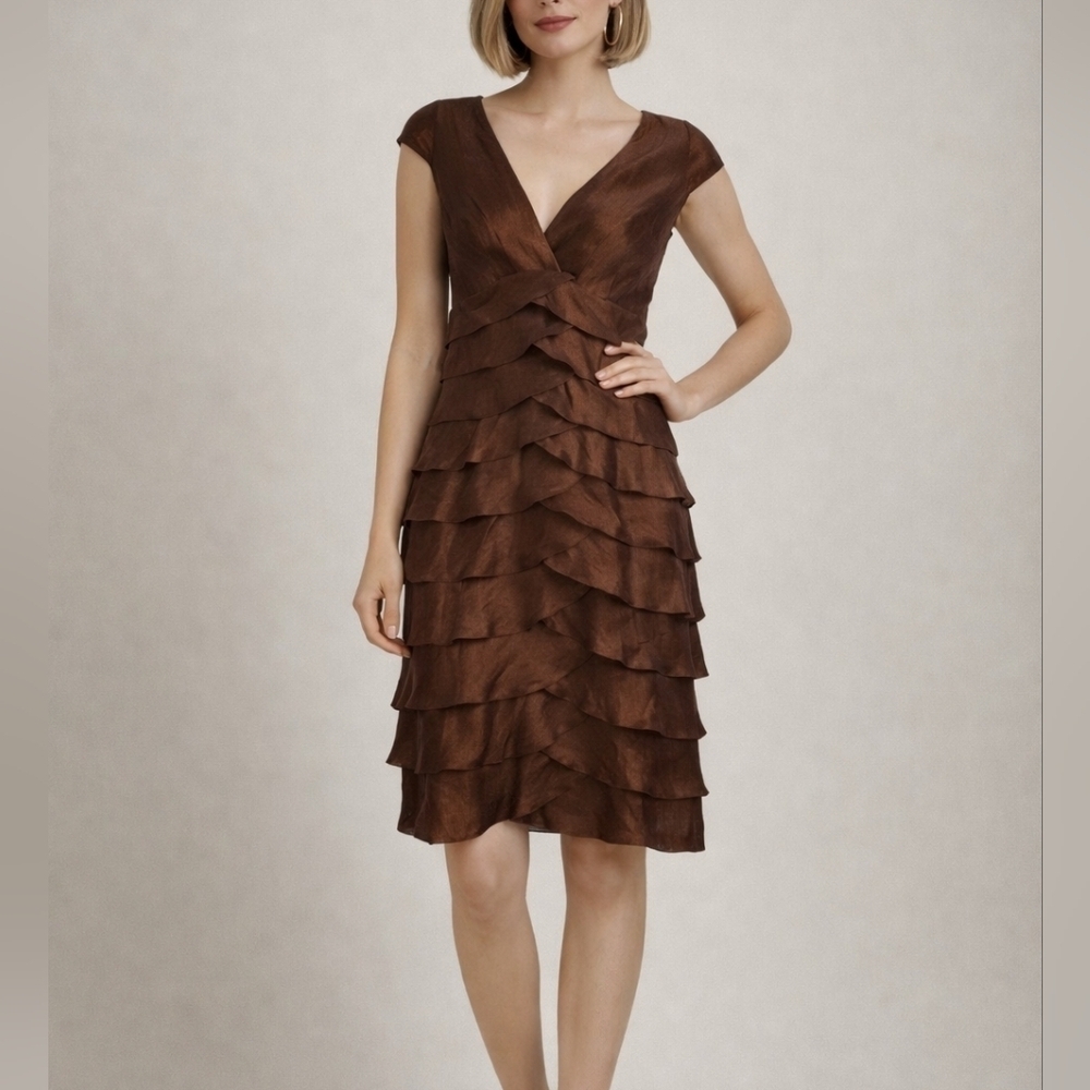 VTG JESSICA HOWARD Metallic Bronze Cascading Ruffle Holiday Party Hoco Dress